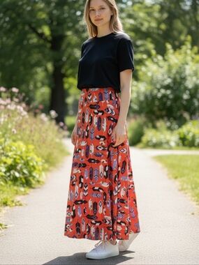 SOUTHWEST WESTERN Lularoe Feather Print Maxi Skirt Sz M NWT